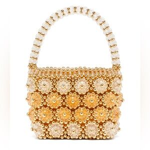Shrimps Gold & White Beaded Mini Basket Bag